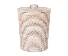 Kouboo La Jolla Rattan Kunststoffeinsatz & Deckel, groß, Weiß-Waschung für Schlafzimmer, Wohnzimmer und Badezimmer, Korb für trockene oder organische Abfälle