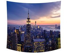 Wamika Modern Home Decor Tapisserie NYC New York City Landschaft Wandteppichen für Schlafzimmer Wohnzimmer Wohnheim Hippie Bohemian Tapisserie Sky Art Wand 149,9 x 129,5 cm Blau