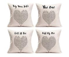 Asamour Sommer-Kissenbezüge, tropische Kissenbezüge, Motiv: Flamingo mit Kaktus, Stachelblumen, Blätter, Kissenbezug, Leinen, 45,7 x 45,7 cm, 4 Stück, 4 Pack Sweet Heart Quotes, 18 x 18