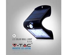 V-TAC Aufladbarer Sicherheits-Solarwandleuchten IP65 Wasserfest, Schwarzes Gehäuse, mit PIR-Bewegungsmelder für Zäune, Gärten, Patios, Treppen, Plätze, Auffahrten, Gehwege, Außenwände
