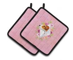 Carolines Treasures CK4142PTHD Jack Russell Terrier #2 rosa Blumen, 1 Paar Topflappen, Mehrfarbig