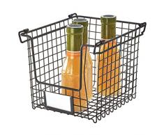 iDesign Aufbewahrungskorb, Korb klein für Bad, Küche und Büro, stapelbarer Metallkorb mit Griffen für Kosmetik, Schreibwaren etc., schwarz