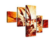 LANA KK - Leinwandbild Graf Fire Orange abstraktes Design auf Echtholz-Keilrahmen â Fotoleinwand-Kunstdruck in orange, fünfteilig & fertig gerahmt in 160x100cm
