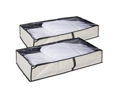 Home Essentials DII atmungsaktiv gewebtem Papier Textur unter dem Bett Weich Storage Schuh Organizer mit Sichtfenster, Schwarz 40,6 x 25,4 x 15,2 cm – Set von 2, Damast, Chest Size