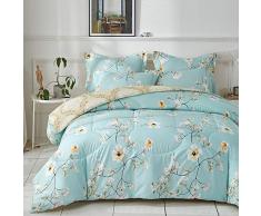 Joyreap Schmusetuch für den Sommer, 3-teilig King(1 Quilt + 2 Pillow Shams) blau, Blumenmuster