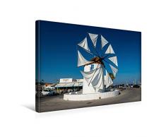 Premium Textil-Leinwand 45 x 30 cm Quer-Format Windmühle am Hafen von Parikia | Wandbild, HD-Bild auf Keilrahmen, Fertigbild auf hochwertigem Vlies, Leinwanddruck von Herbert Fittinghoff