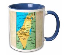 3dRose, Israel-Two Becher aus Keramik, Mehrfarbig, 10,16 x 7,62 x 9,52 cm, Blau