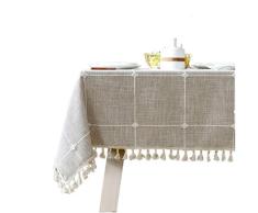Bettery Home Tischdecke aus Baumwollleinen, quadratisch, mit Quaste, für Esszimmer, Küche, Tischdekoration, 132 x 132 cm 52 x 52 beige
