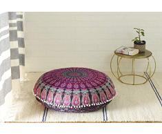 Hemsi-77 Bodenkissenbezug, dekoratives Mandala-Kissen, Camel, indischer Bohemian-Stil, Ottomane, Pompom-Kissenbezug, Outdoor-Kissenbezug Round 32 Parple Lavendel