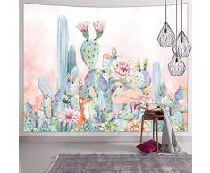 Sechsagramm tropische grüne Wandteppich für Schlafzimmer Trippy Pink Flamingo Kaktus Tapisserie Wandbehang bunt Mandala Winter Wandteppich Wanddekoration, Polyester, Cactus 1, M: 59.1(H) x 59.1(W) (150cm x150cm)