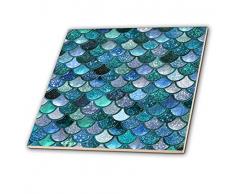 3dRose Multicolor Girly Trend blau Elegant Meerjungfrau Waage Glitter Deko Fliesen, Keramik, klar