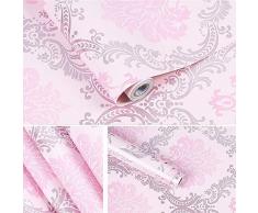 HOYOYO 45,9 x 29,4 cm Kontaktpapier, Selbstklebende Liner, herausnehmbare Regaleinlage, Wandsticker, Kommode, Schublade, Peel Stick Küche, Home Decor, Pink Damast