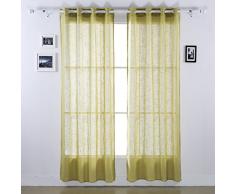 Deconovo Vorhang für Fenster, durchsichtig, Voile, für Büro, 132,2 x 160 cm, Grün