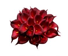 20 Stück Calla-Lilien Hochzeits-Blumenstrauß aus Latex mit echter Haptik für Zuhause, Hochzeit, Party-Dekoration burgunderfarben