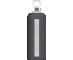 Sigg 8667.90 Trinkflasche mit Silikonhülle, Glas, Anthrazit, 8.1 x 8.1 x 26.3 cm