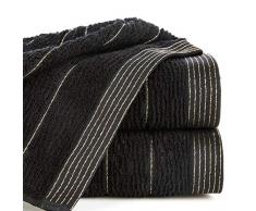 Eurofirany Handtuch Baumwolle Weich 50x90 cm Streifen Metallnaht Glitzer Bordüre Set 6-er Pack Oeko-Tex, Schwarz, 50x90cm, 6