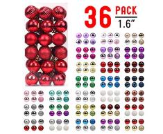 walsport Christbaumkugeln für Weihnachtsbaum, 36 Karat Kunststoff, bruchsicher, bunt, glitzernd, Weihnachtsdekoration 4,6 cm rot