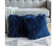 MIULEE Deko New Luxury Serie Merino Style Grün Fell Überwurf Kissen Fall Kissenbezug für Sofa Schlafzimmer Auto 18x18,Set of 2 Fur Dark Blue