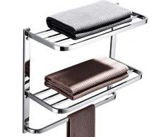 LUANT Badezimmer-Regal mit Handtuchstangen, Edelstahl, Wandmontage, 56 cm