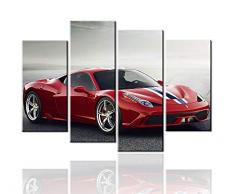 Meigan Art Canvas Wall Art, 5-Teilig, Gelb Sport Auto Decor Bild Home Dekoration Wohnzimmer Kunstdruck auf Leinwand Wand Bild 12x32 inch x 2 Panels, 12x24 inch x 2 Panels Rot