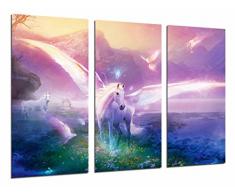 Wandbild - Fantasy Landscape Einhorn Pferd, Berg und Natur, 97 x 62 cm, Holzdruck - XXL Format - Kunstdruck, ref.26970