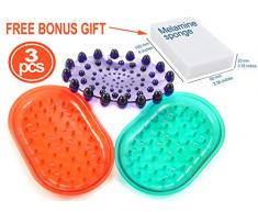 MHH 1001397 Silikon-Seifenhalter, Dunkelblau, Grün, Rot, Seifenschale für Badezimmer, Dusche, Küche, Spüle & Bad, Mudroom & Wäsche, flexibler Seifenspender mit Abfluss, Schwammschalen, Schrubber Matten