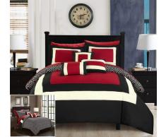 Chic Home Jake 10tlg Bettdecken-Set Wendebettwäsche Hotel Collection Color Block Geometrisches Muster Druck Design Bett in Einer Tasche Bettwäsche Bettlaken Dekokissen Kissenbezüge Inkl. King Rot