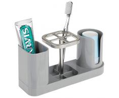 mDesign Zahnbürstenhalter für Badezimmer, Kunststoff, zum Aufbewahren von Zahnbürsten Gray/Brushed