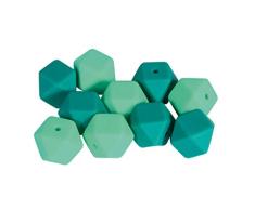 Rayher 14867404 Silikonperlen Hexagon, Türkis-Töne, 14 mm ø, Beutel 10 Stück, für versch. Baby-Accessoires wie Schnullerketten, Kinderwagenketten, Greifringe etc.