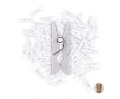 Relaxdays, weiß Mini Holzklammern 100er Set, Vintage, Wäscheklammern Holz, Dekoklammern klein, Basteln, Dekoset, Retro, Standard