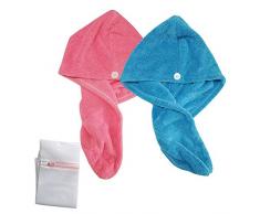 Qinghu Frauen Haar trocknen Handtuch, Mikrofaser Haar Gap, Super Saugfähig Dusche Hat (2 Paket)