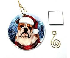 Hund Weihnachten Ornament 7,6 cm Porzellan mit Geschenkbox mit Baum Haken und Magnet Pet Urlaub Dekoration Bundle von Impressum Plus (Ho 001) Bulldog, Tan & White