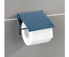 WENKO Toilettenpapierhalter Cover - Papierrollenhalter, geschlossene Form, Stahl, 13.5 x 12 x 2.5 cm, Blau