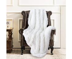 ST. Bridge Kunstfell-Überwurf, superweich, leicht, zottelig, flauschig, warm, kuschelig, flauschig, dekorative Decke für Couch, Bett, Stuhl Throw weiß