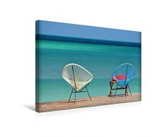 Premium Textil-Leinwand 45 x 30 cm Quer-Format Zwei Stühle am Karibischen Meer | Wandbild, HD-Bild auf Keilrahmen, Fertigbild auf hochwertigem Vlies, Leinwanddruck von Frank Hornecker