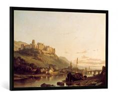 Gerahmtes Bild von Francois Antoine Bossuet Ansicht von Stadt und Schloß Heidelberg, Kunstdruck im hochwertigen handgefertigten Bilder-Rahmen, 100x70 cm, Schwarz matt