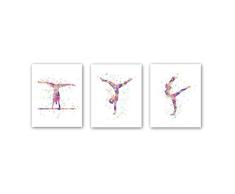 CHDITB ungerahmtes Abstraktes Mädchen Gymnastik Wandbild Poster Sporting Silhouette Poster Set von 3 (20,3 x 25,4 cm) Leinwand Übungsbalken für Mädchen Turner Schlafzimmer Kinderzimmer Dekor