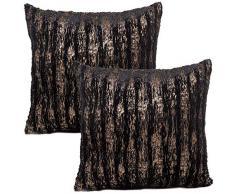 Treely Dekorativer Überwurf-Kissenbezug, Fell-Dekor, modern, glänzende Streifen, 45,7 x 45,7 cm, für Couch Sofa, Schlafzimmer, 2 Stück 2Pcs-(18 x 18) schwarz
