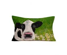 Hopyeer Vintage Holz Frühling Garten Gänseblümchen Blumen Pflanze Dekorative Überwurfkissen Botanic Sprinkler Grün Blätter Kissenbezug Baumwolle Leinen Kissenbezug für Zuhause Sofa 30,5 x 50,8 cm FC Kuh