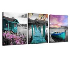 Ardemy Leinwandbild, modernes Gemälde, Kunstdruck, Holzrahmen, atemberaubende Bilder, fertig zum Aufhängen für Wohnzimmer, Schlafzimmer, Küche, Zuhause und Büro 12x16x3 Panels Lake Pictures