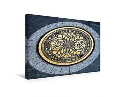 Premium Textil-Leinwand 45 x 30 cm Quer-Format Kanaldeckel Wanddekoration Budapest Ungarn außergewöhnliches Wandbild Schachtabdeckung Gullydeckel Denkspiel | Wandbild, HD-Bild auf Keilrahmen, Fertigbild auf hochwertigem Vlies,