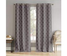 Unbekannt Home Maison Ramona Geomtric Print Semi-Sheer Küche Etagen & Volant Set | Kleiner Fenstervorhang für Café, Bad, Wäsche, Schlafzimmer, Silber Modern 36 x 96 grau