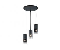 Trio Leuchten Pendelleuchte Robin 310630332, Metall Schwarz matt, Glas rauchfarbig, exkl. 3x E27