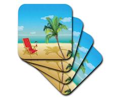 3dRose CST_152538_2 Strandszene mit Strandkorb und Palme weiche Untersetzer, 8 Stück