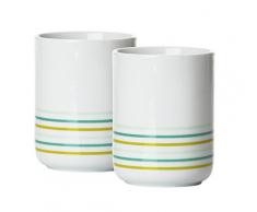 Zone 341158. Paar Thermo Becher aus Porzellan, WeiÃ mit grÃ¼nen Streifen