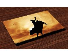 Lunarable Tischsets Sonnenblume, 4 Stück, Blumenbaum, Gänseblümchen, Sonnenblumen, Schmetterlinge, Marienkäfer, Frühling, Fantasie, waschbar, Stoff Tischsets Esszimmer, Küche, Tischdekoration, mehrfarbig, Textil, Multi 39, 12.5 L By 18.5 W