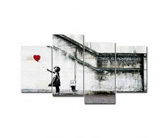 Wieco Art Banksy Grafitti Mädchen mit rotem Luftballon HD Druck berühmter Kunst für Wanddeko, Moderne Leinwandkunst für Zuhause und Büro, Dekoration BANKSY-1-4P