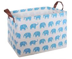 CLOCOR Rechteckiger Aufbewahrungskorb, zusammenklappbar, niedliches Muster, wasserdichte Beschichtung, Aufbewahrungsbox mit Griffen für Zuhause, Spielzeug-Organizer, Regalkorb Himmelblauer Elefant