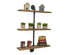 Imperative Dekoration, rustikales Holz, industrielle Wandmontage, Eisen-Rohrregal, Regalbrett, Vintage, Retro, Schwarz, offen, Bücherregal, Lagerung, Büro, Zimmer, Küche (3 Ebenen) Spezieller Walnuss