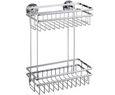 Wenko 22763100 Wandregal 2 Etagen Cali mit Express-Loc, Edelstahl, Silber, 25 x 14.5 x 32 cm